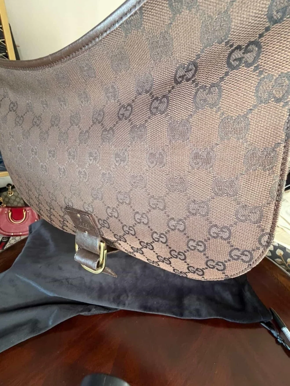 Gucci GG Canvas D-Ring Shoulder Bag Brown Monogram Tom Ford Era
